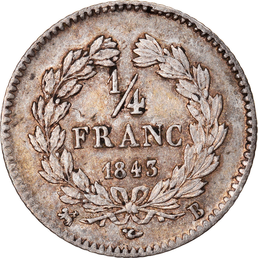 Coin, France, Louis-Philippe, 1/4 Franc, 1843, Rouen, EF(40-45), Silver