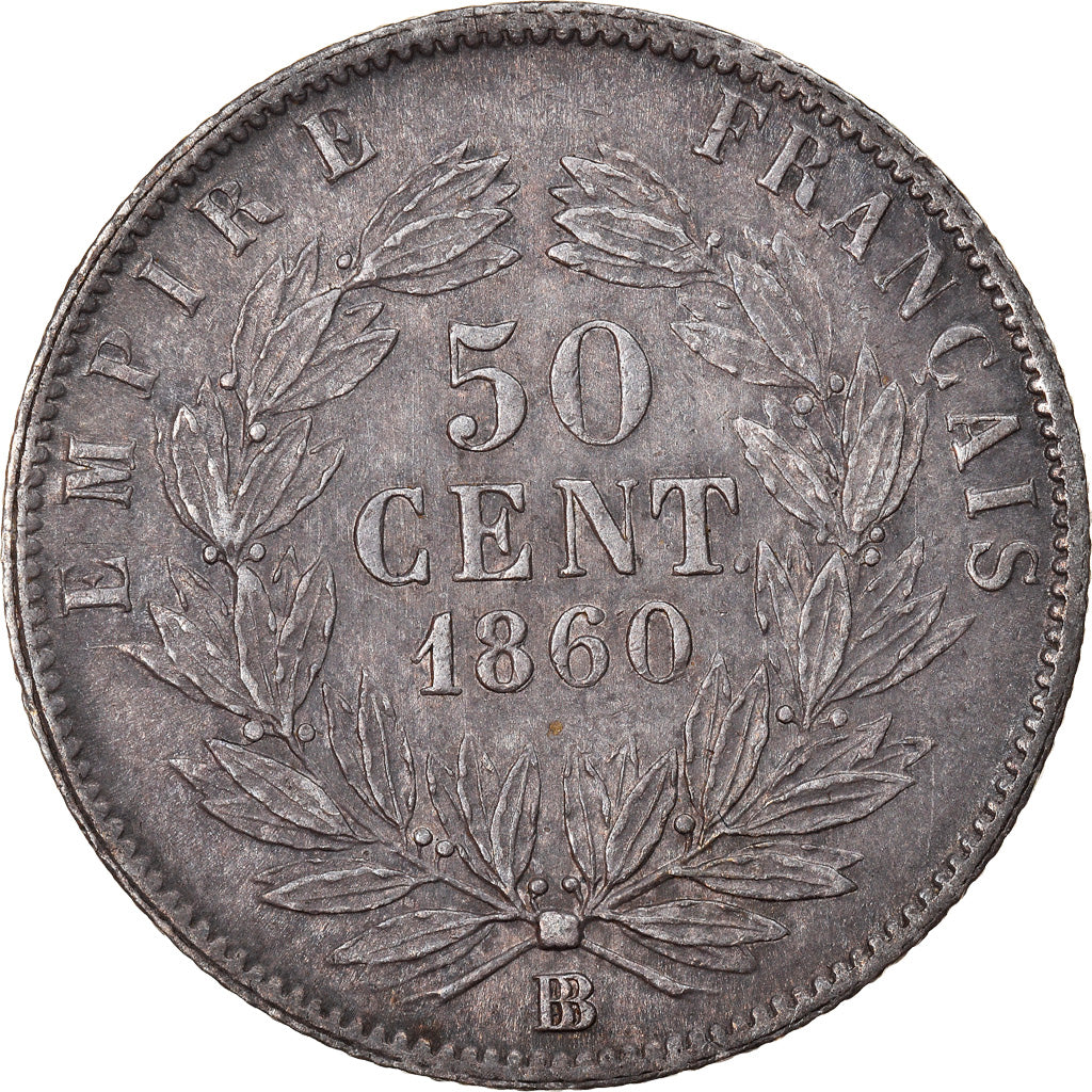Moneta, Francia, Napoleon III, Napoléon III, 50 Centimes, 1860, Strasbourg, BB