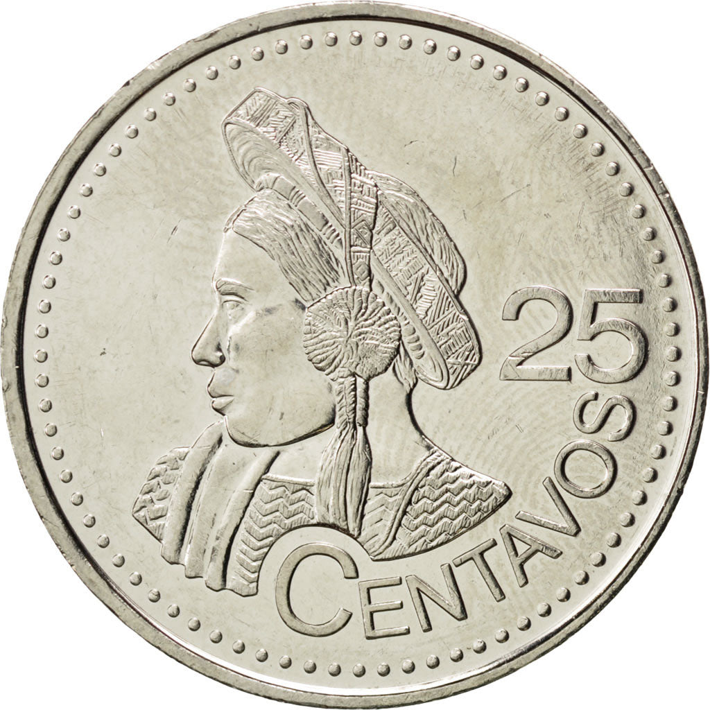 Coin, Guatemala, 25 Centavos, 2000, MS(63), Copper-nickel, KM:278.6