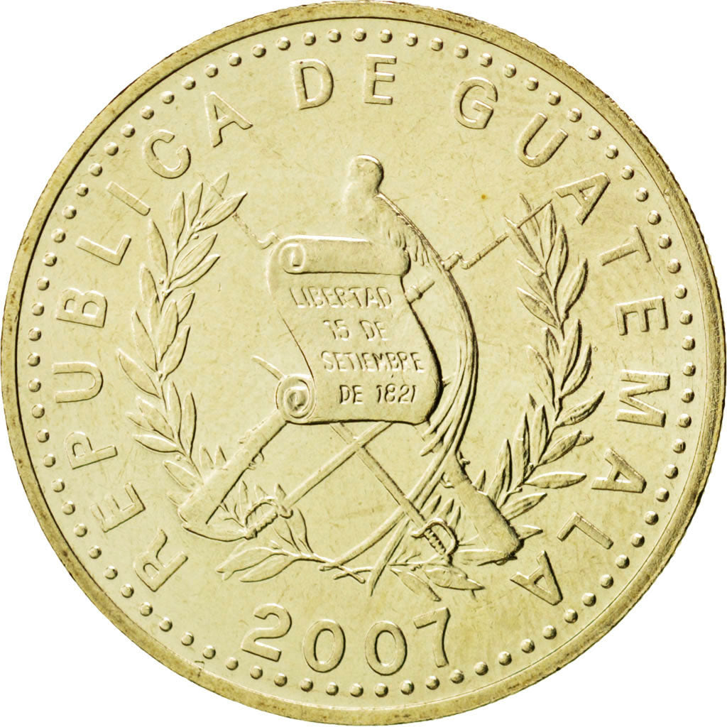 GUATEMALA, 50 Centavos, 2007, KM #283, MS(63), Nickel-Brass, 26.5, 5.52