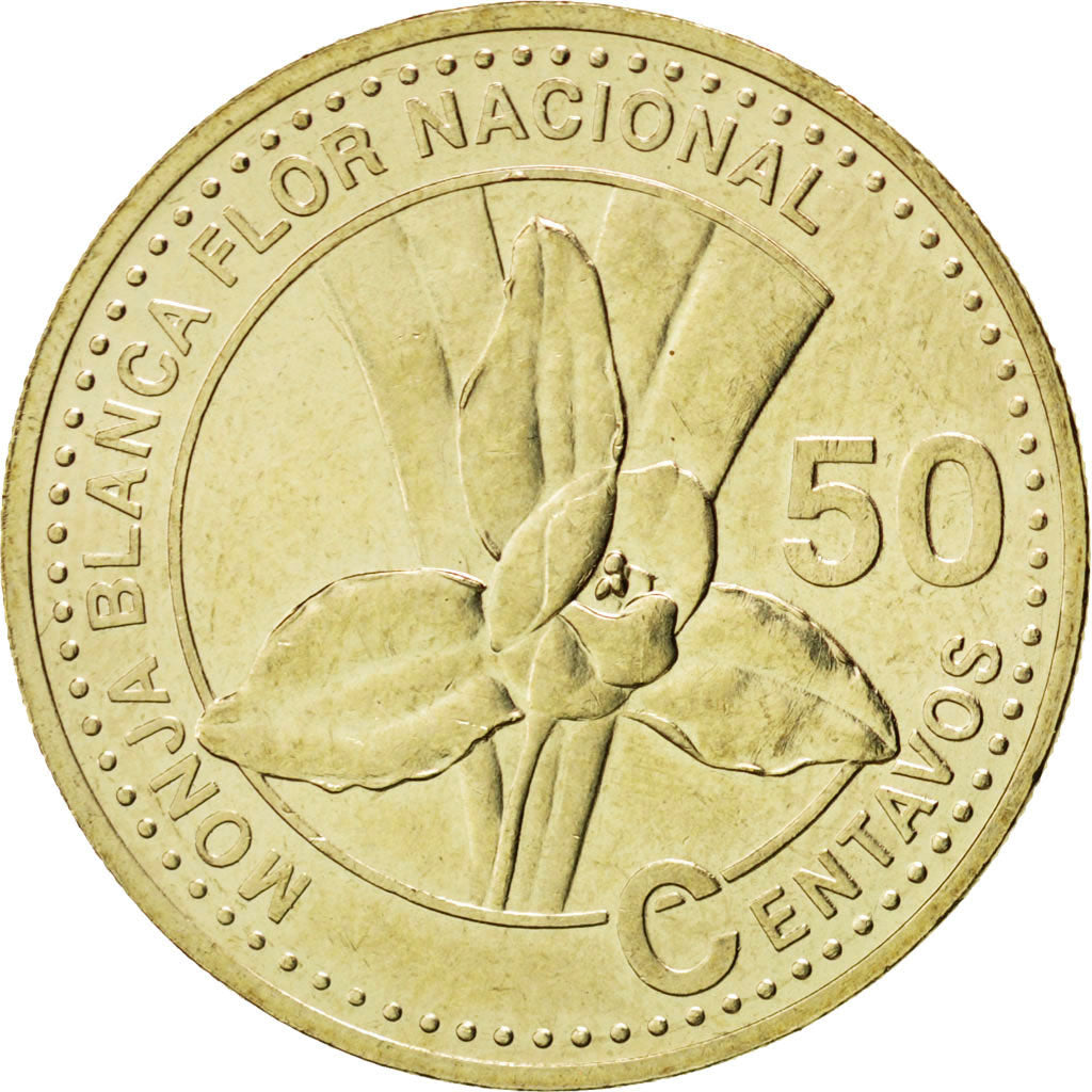 GUATEMALA, 50 Centavos, 2007, KM #283, MS(63), Nickel-Brass, 26.5, 5.52