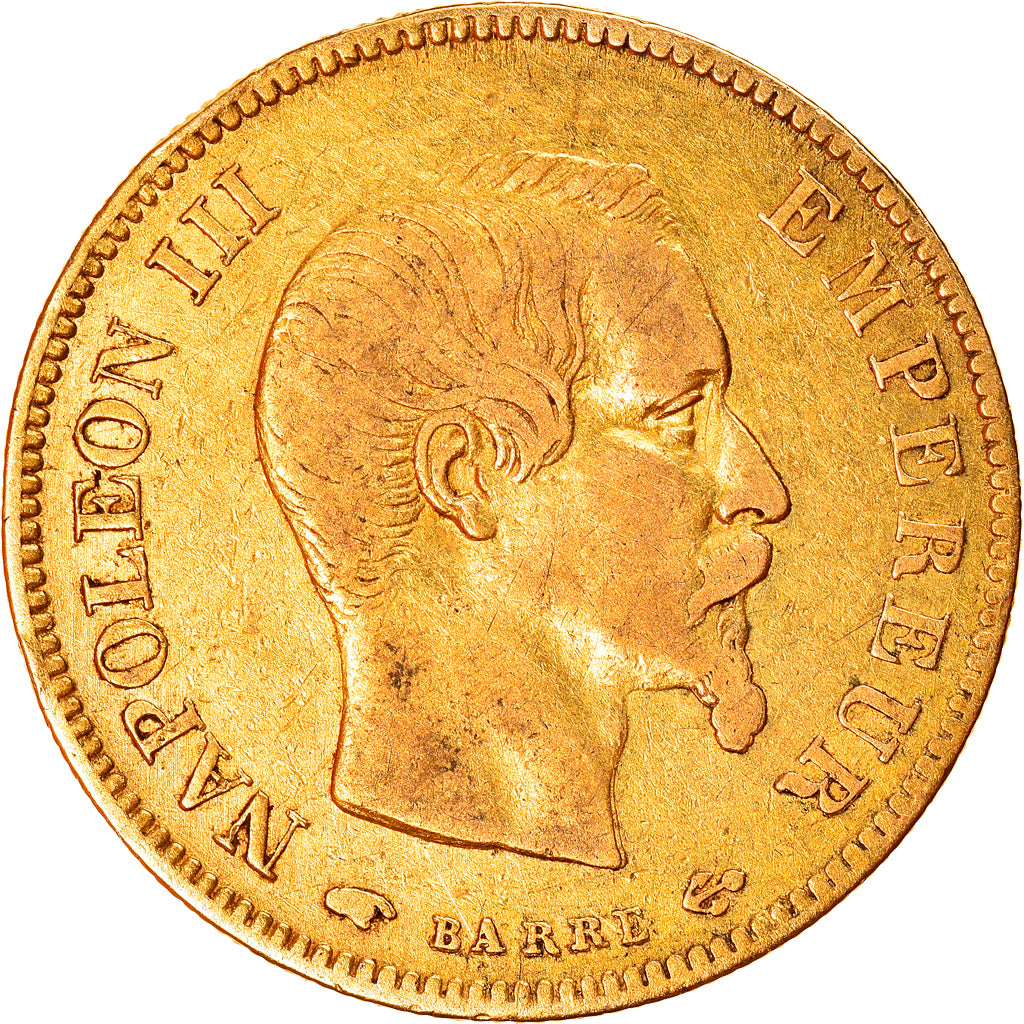 Moneda, Francia, Napoleon III, Napoléon III, 10 Francs, 1855, Paris, BC+, Oro