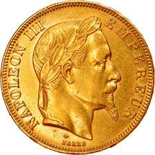 Moneta, Francja, Napoleon III, 50 Francs, 1866, Paris, AU(50-53), Gold, KM 804.1