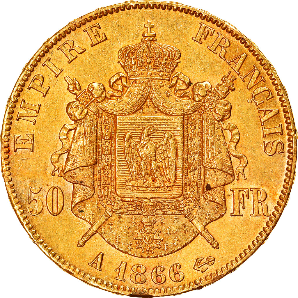 Moneta, Francja, Napoleon III, 50 Francs, 1866, Paris, AU(50-53), Gold, KM 804.1