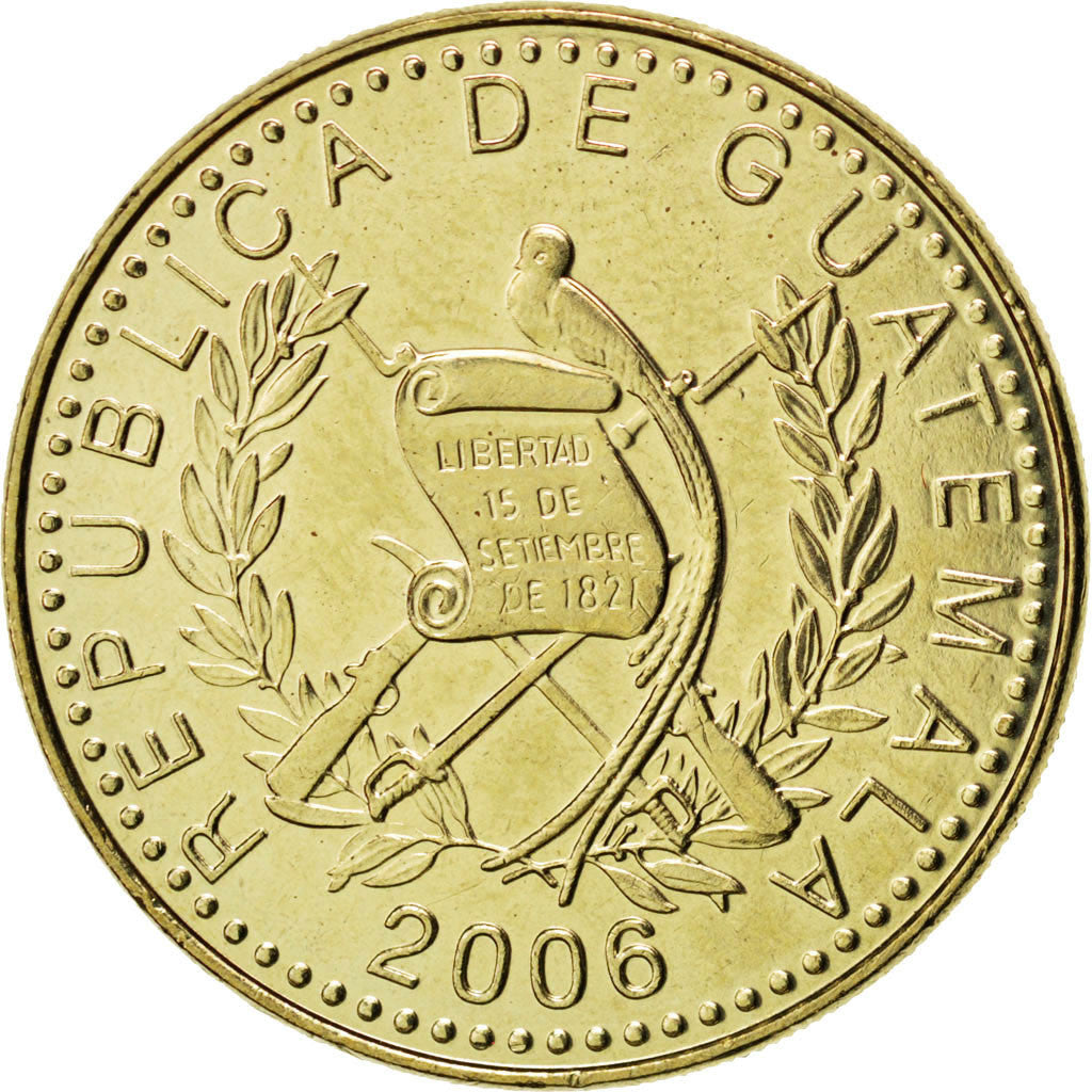 GUATEMALA, Quetzal, 2006, KM #284, MS(63), Nickel-Brass, 29, 10.87