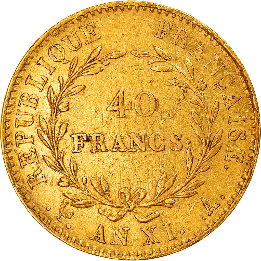 Moneta, Francja, Napoléon I, 40 Francs, An XI, Paris, AU(50-53), Złoto, KM:652