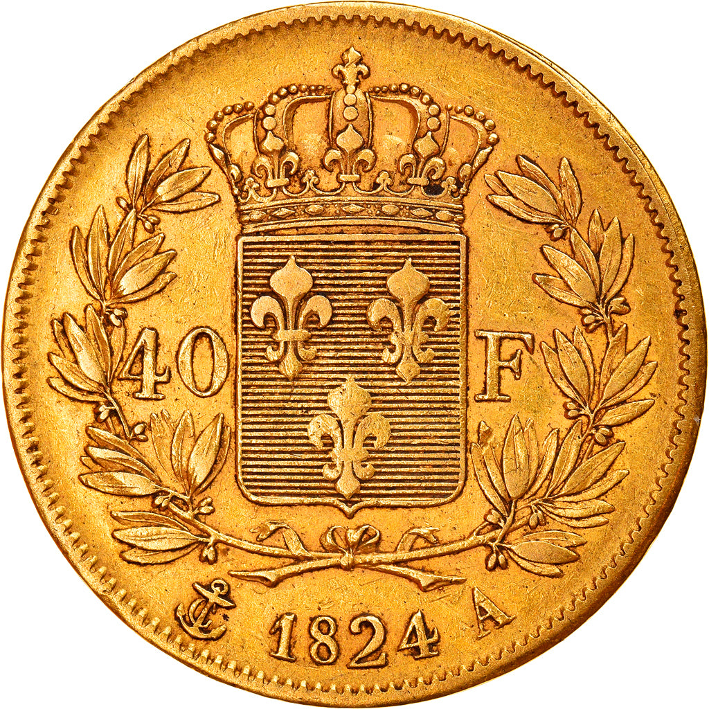 Moneda, Francia, Louis XVIII, Louis XVIII, 40 Francs, 1824, Paris, MBC, Oro
