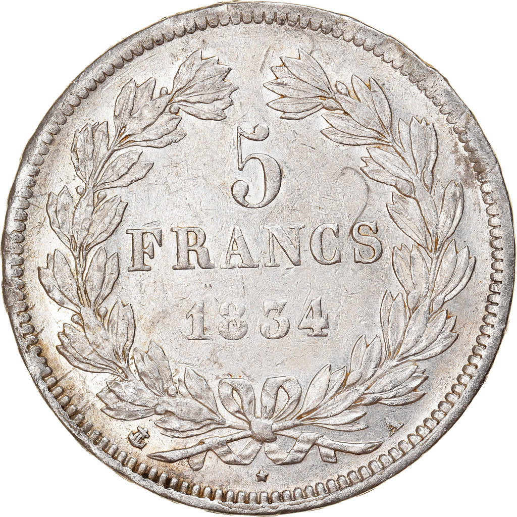 Coin, France, Louis-Philippe, 5 Francs, 1834, Paris, EF(40-45), Silver