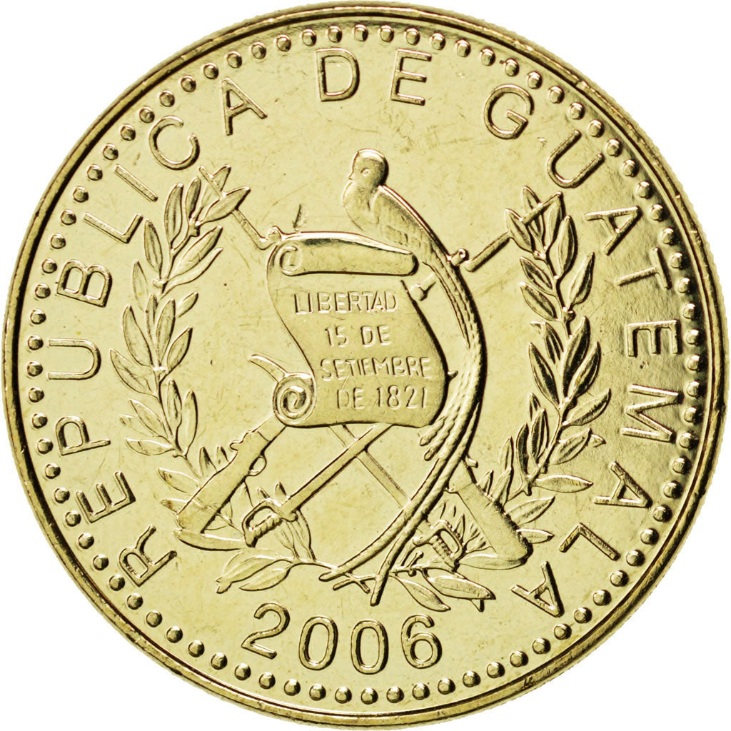 GUATEMALA, Quetzal, 2006, KM #284, MS(63), Nickel-Brass, 29, 11.04