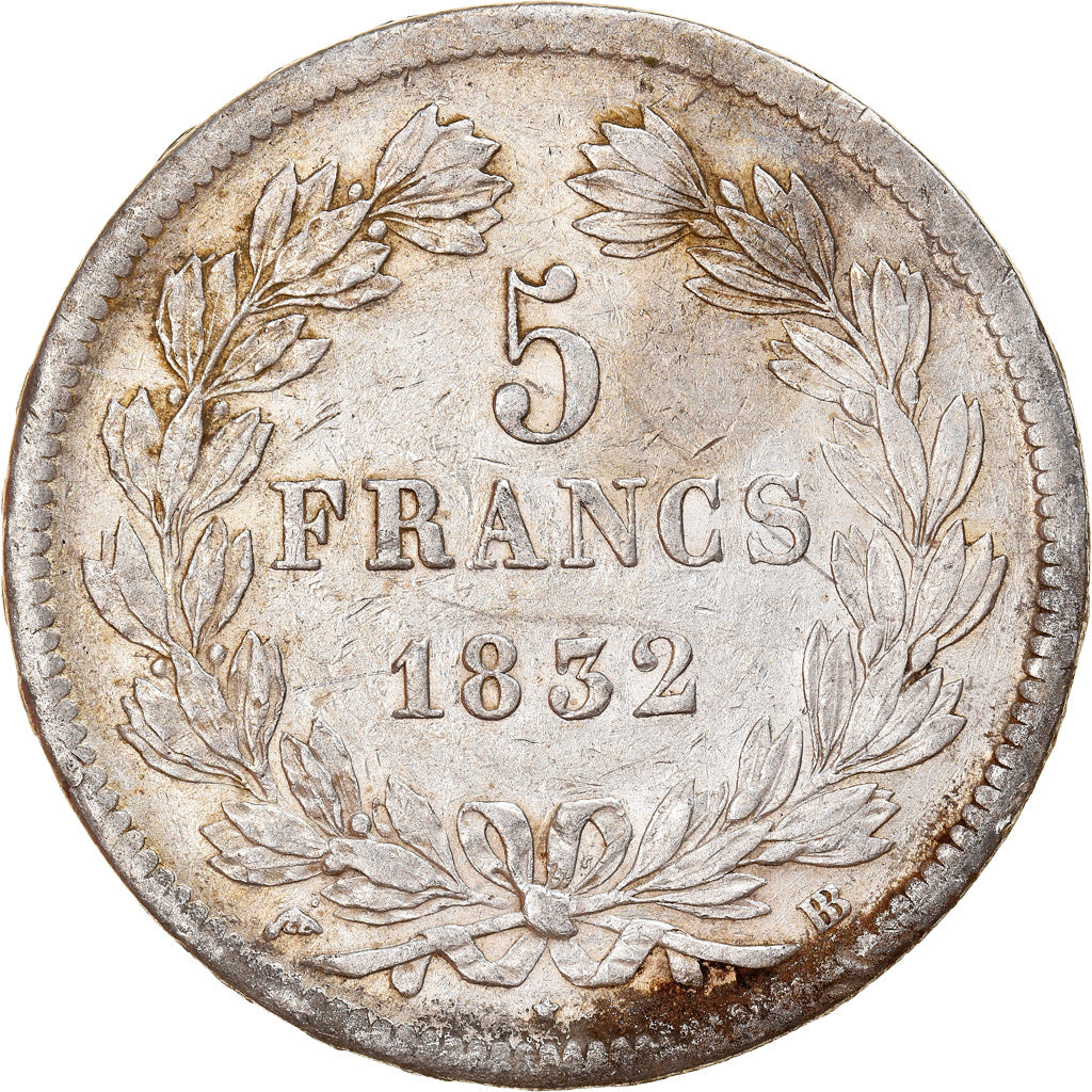 Moneta, Francia, Louis-Philippe, 5 Francs, 1832, Strasbourg, MB+, Argento