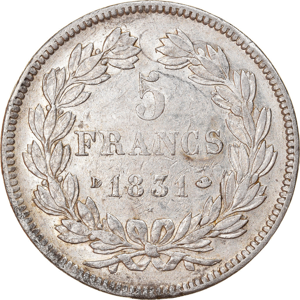 Coin, France, Louis-Philippe, 5 Francs, 1831, Lyon, VF(30-35), Silver, KM:735.4