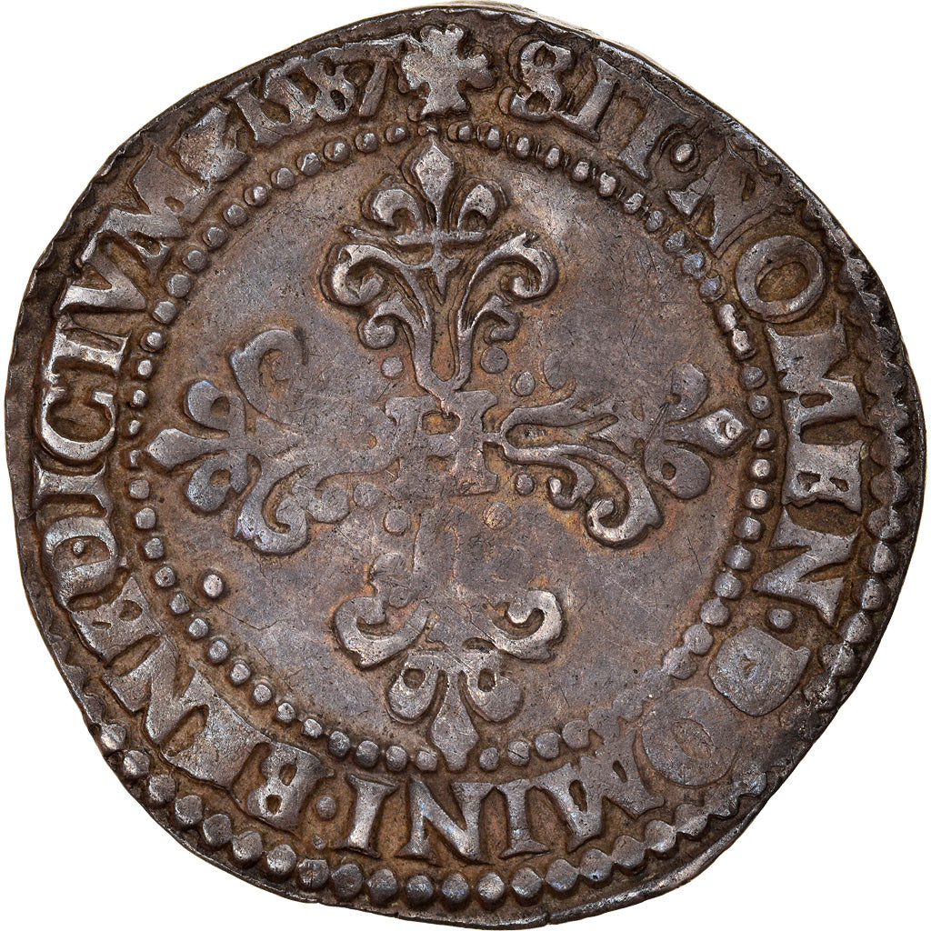 Munten, Frankrijk, Henri III, Demi Franc, 1587, Paris, ZF, Zilver, Sombart:4716