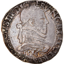 Moeda, França, Henri III, Franc au Col Plat, 1586, Bordeaux, EF(40-45), Prata
