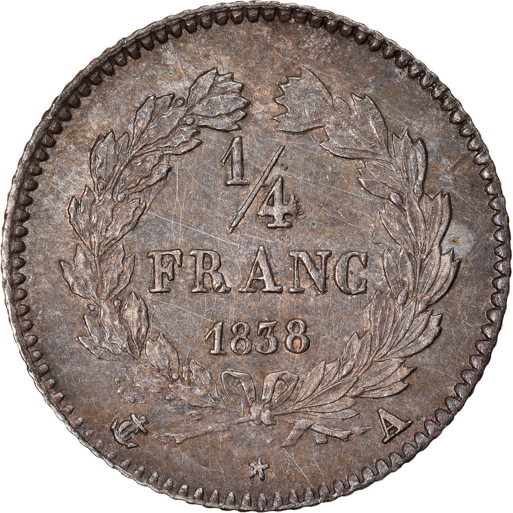 Moneta, Francja, Louis-Philippe, 1/4 Franc, 1838, Paris, MS(60-62), Srebro
