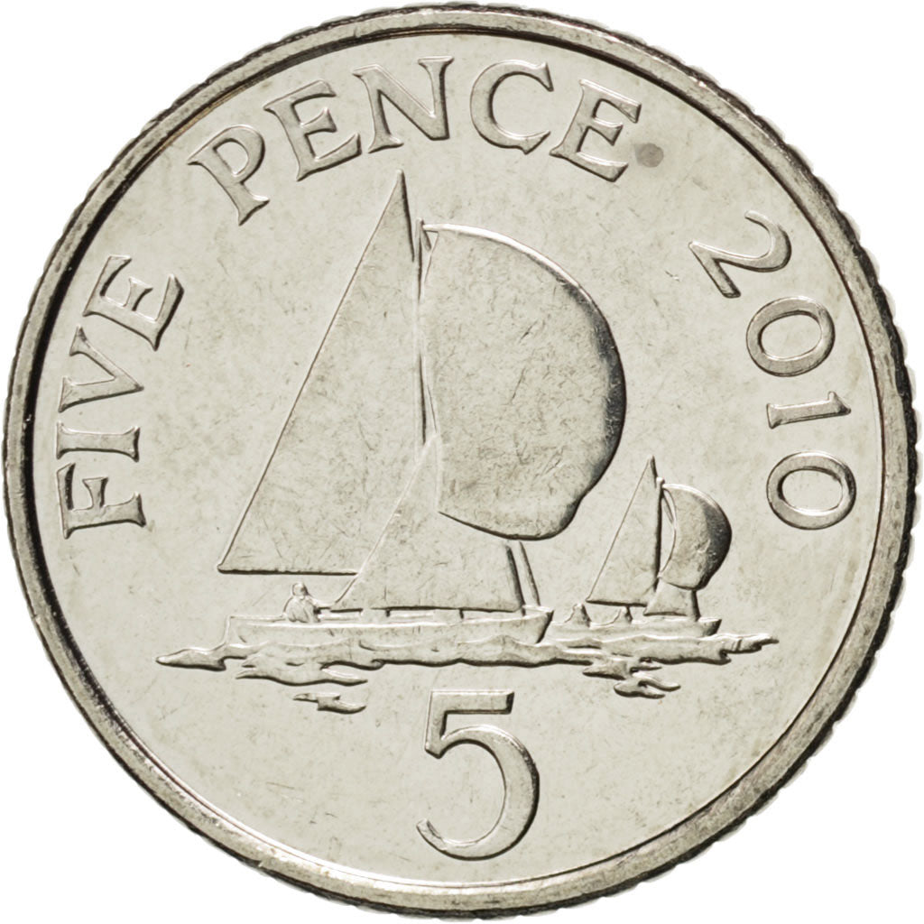 GUERNSEY, 5 Pence, 2010, British Royal Mint, KM #97, MS(63), Copper-Nickel, 18,.