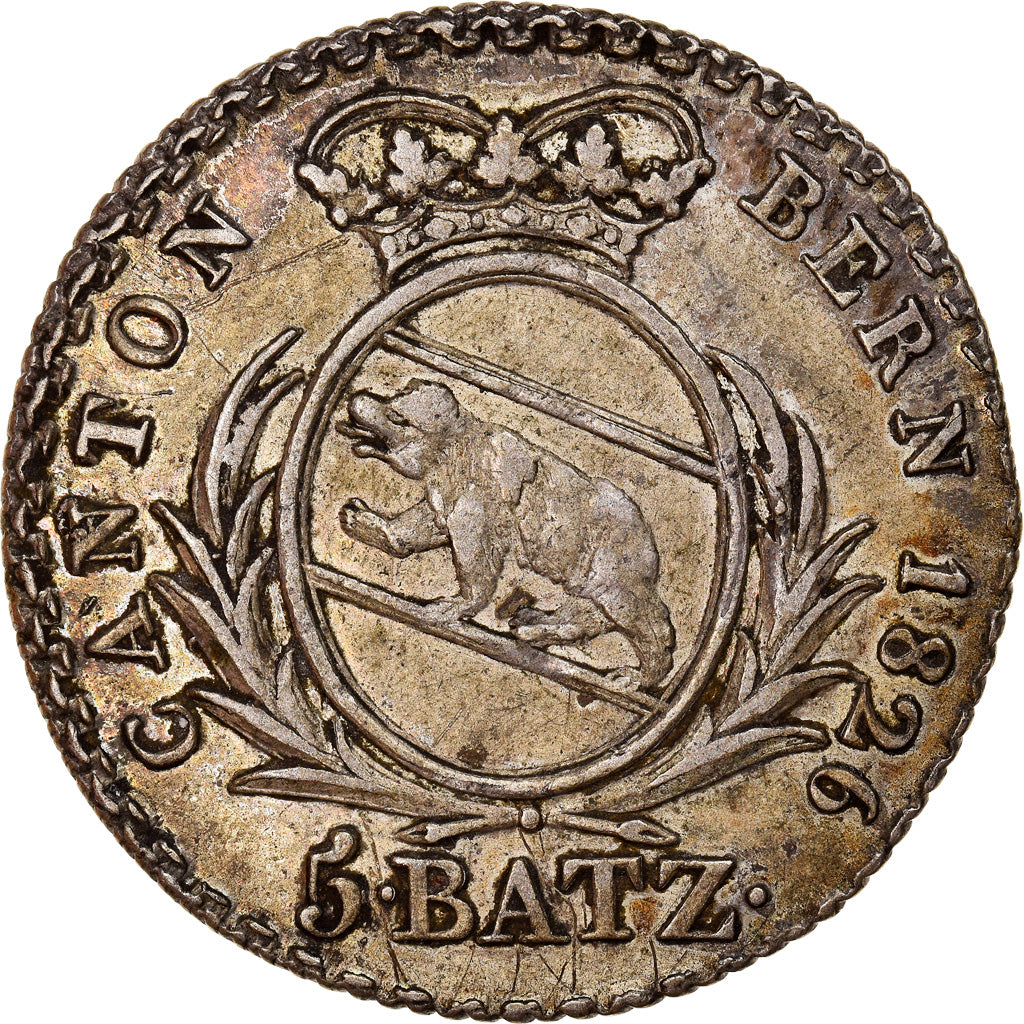 Coin, SWISS CANTONS, BERN, 5 Batzen, 1826, Bern, EF(40-45), Silver, KM:196.1
