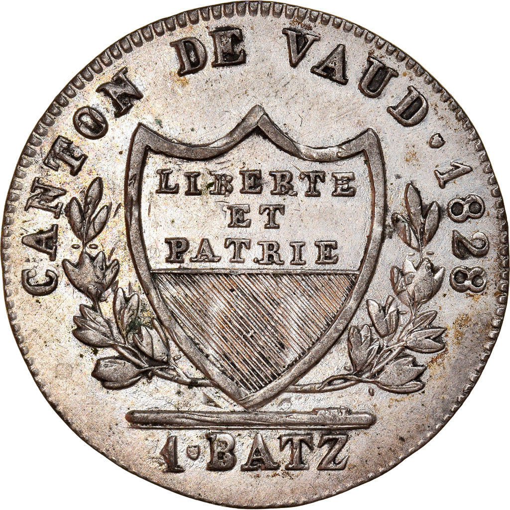 Coin, SWISS CANTONS, VAUD, Batzen-10 Rappen, 1828, AU(50-53), Billon, KM:20