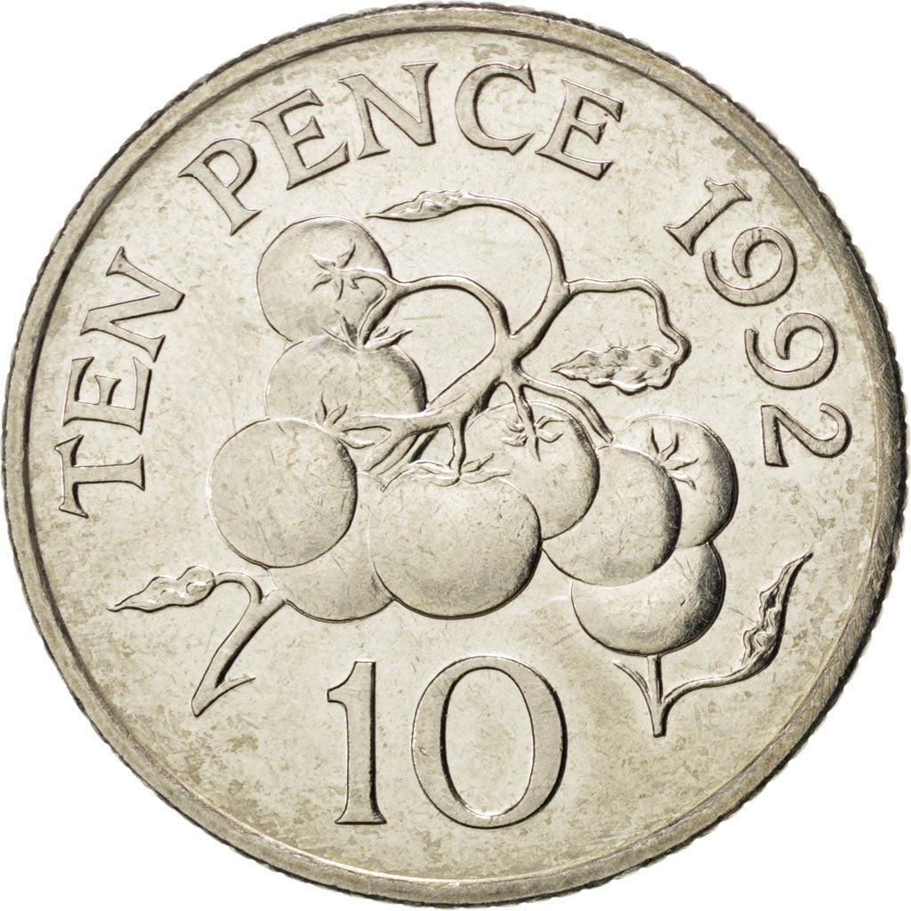 GUERNSEY, 10 Pence, 1992, KM #43.2, MS(63), Copper-Nickel, 24.5, 6.48
