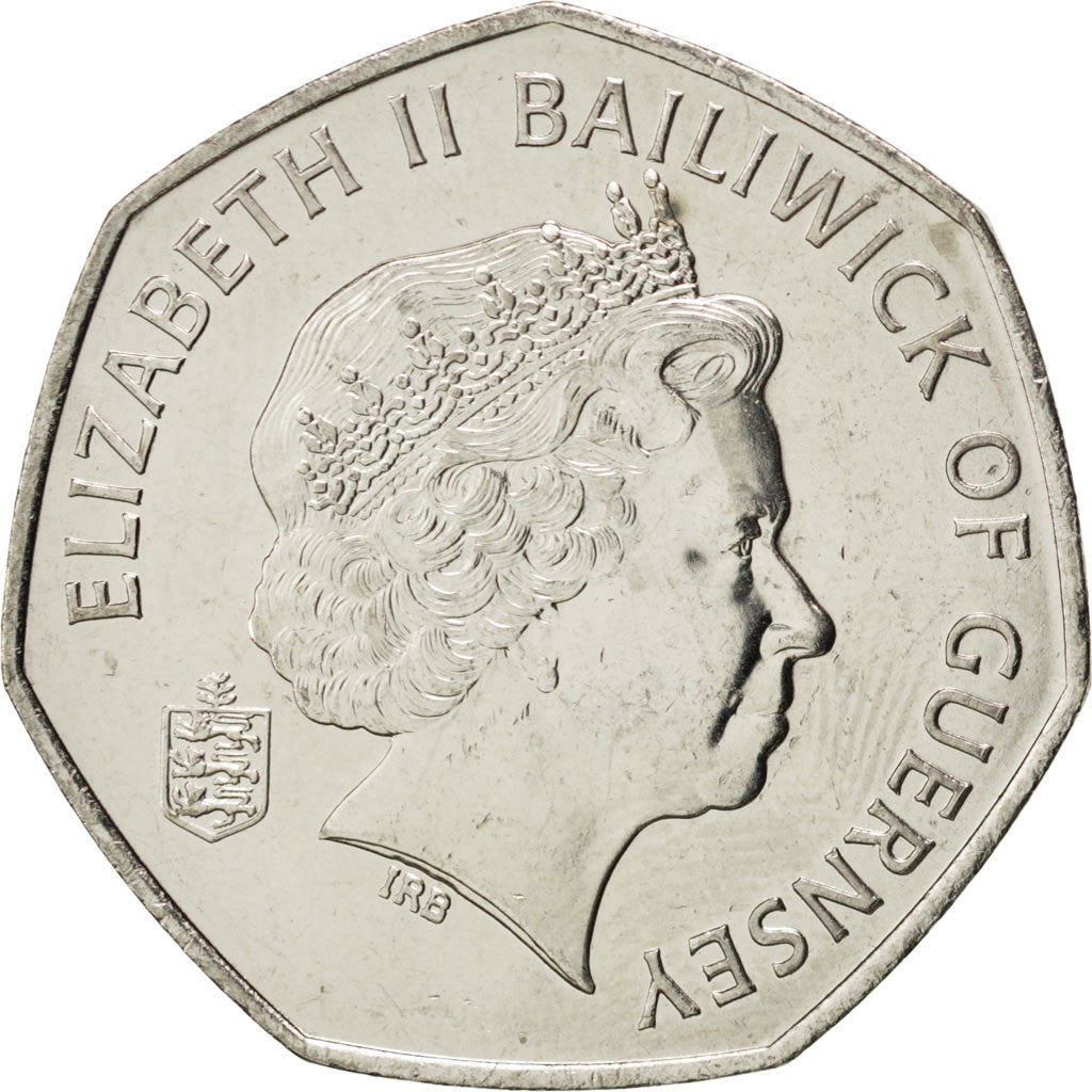 GUERNSEY, 50 Pence, 2008, British Royal Mint, KM #156, MS(63), Copper-Nickel,...