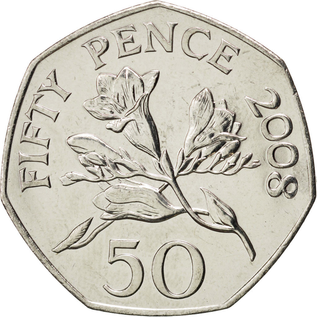 GUERNSEY, 50 Pence, 2008, British Royal Mint, KM #156, MS(63), Copper-Nickel,...