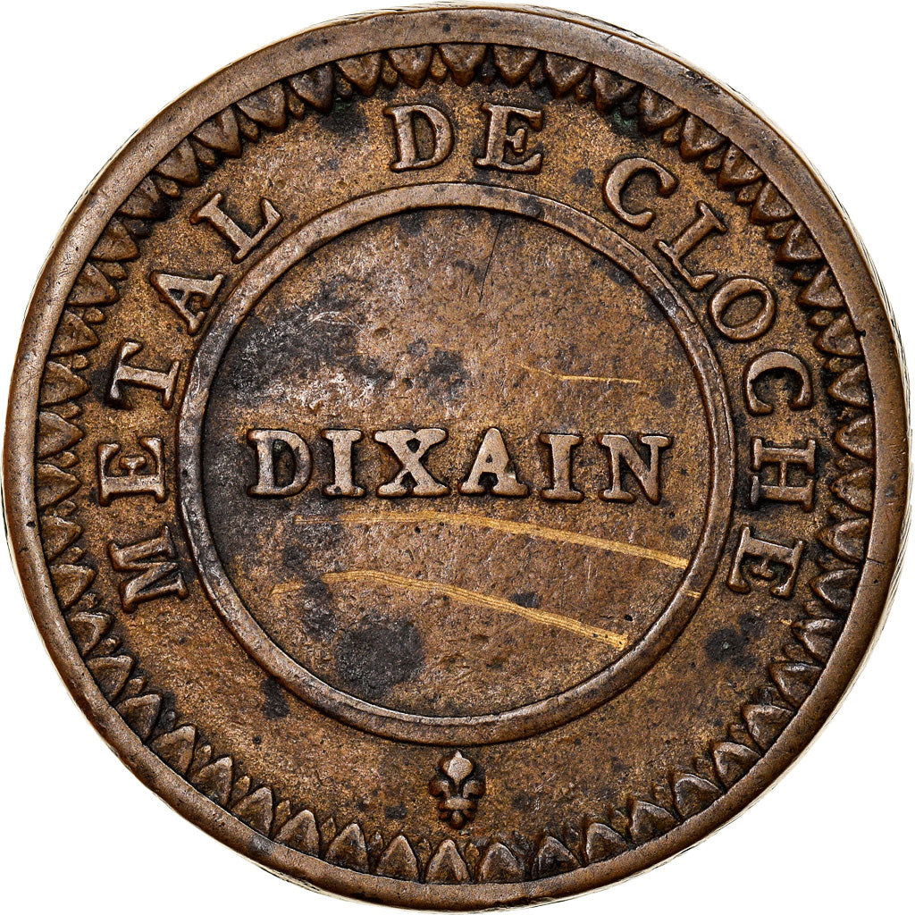 Moneda, Francia, Dixain de Rochon, 1791, Lyon, MBC, Métal de cloche
