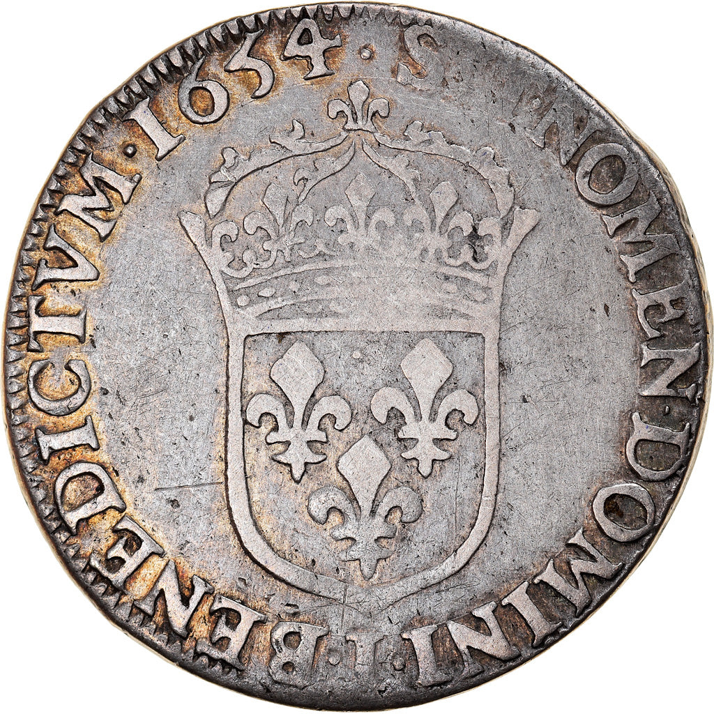 Moneta, Francia, Louis XIV, 1/2 Écu à la mèche longue, 1/2 Ecu, 1654