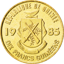 GUINEA, 10 Francs, 1985, KM #52, MS(63), Brass Clad Steel, 20.4, 2.95
