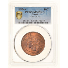 Coin, France, Cérès, 10 Centimes, 1893, Paris, PCGS, MS65RD, MS(65-70)