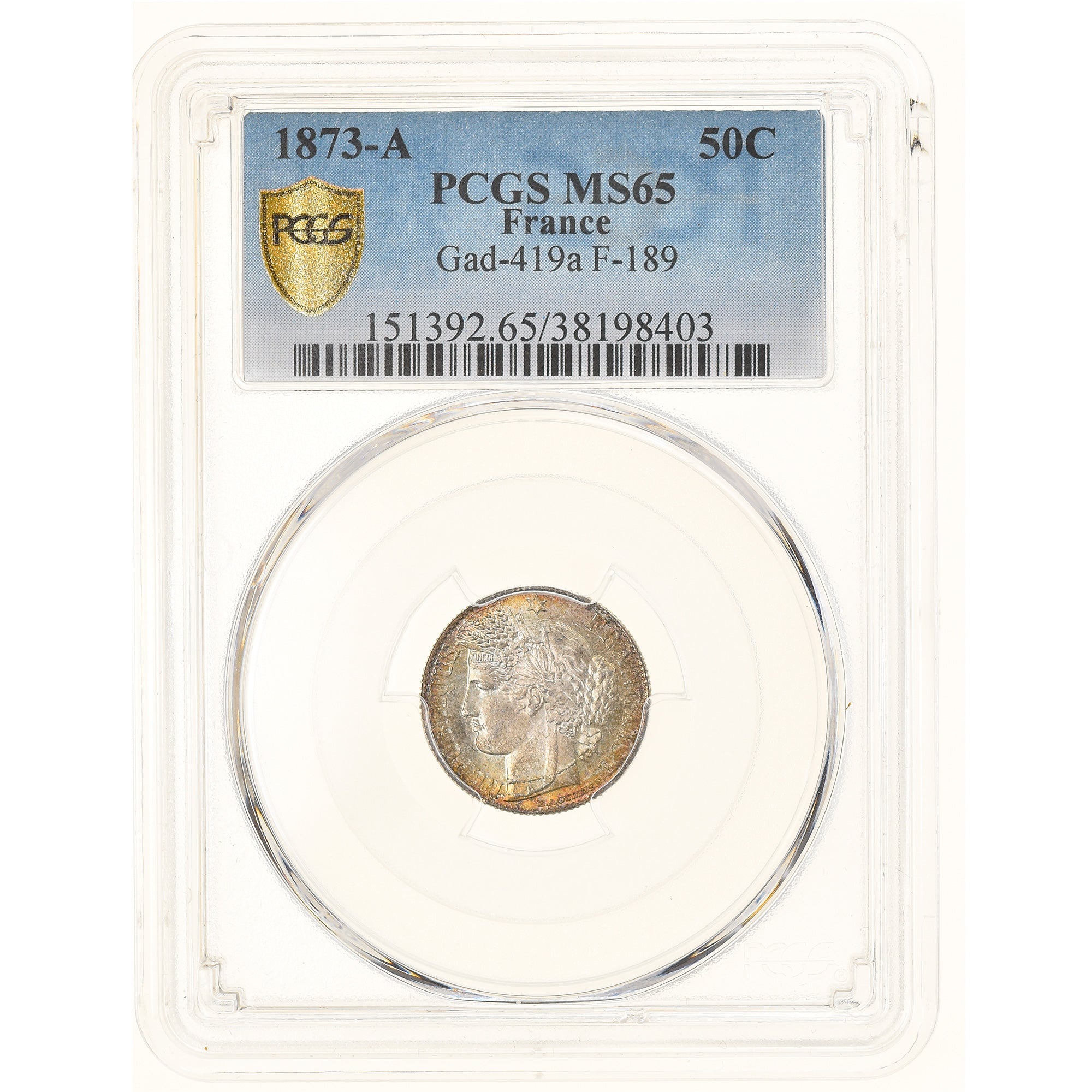 Coin, France, Cérès, 50 Centimes, 1873, Paris, PCGS, MS65, MS(65-70), Silver