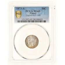 Coin, France, Cérès, 50 Centimes, 1873, Paris, PCGS, MS65, MS(65-70), Silver