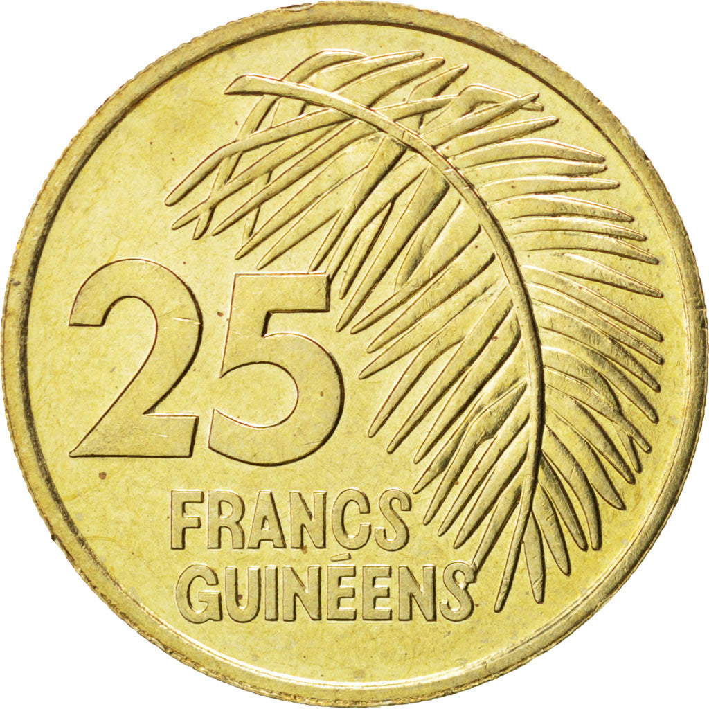 GUINEA, 25 Francs, 1987, KM #60, MS(63), Brass, 22.5, 4.97