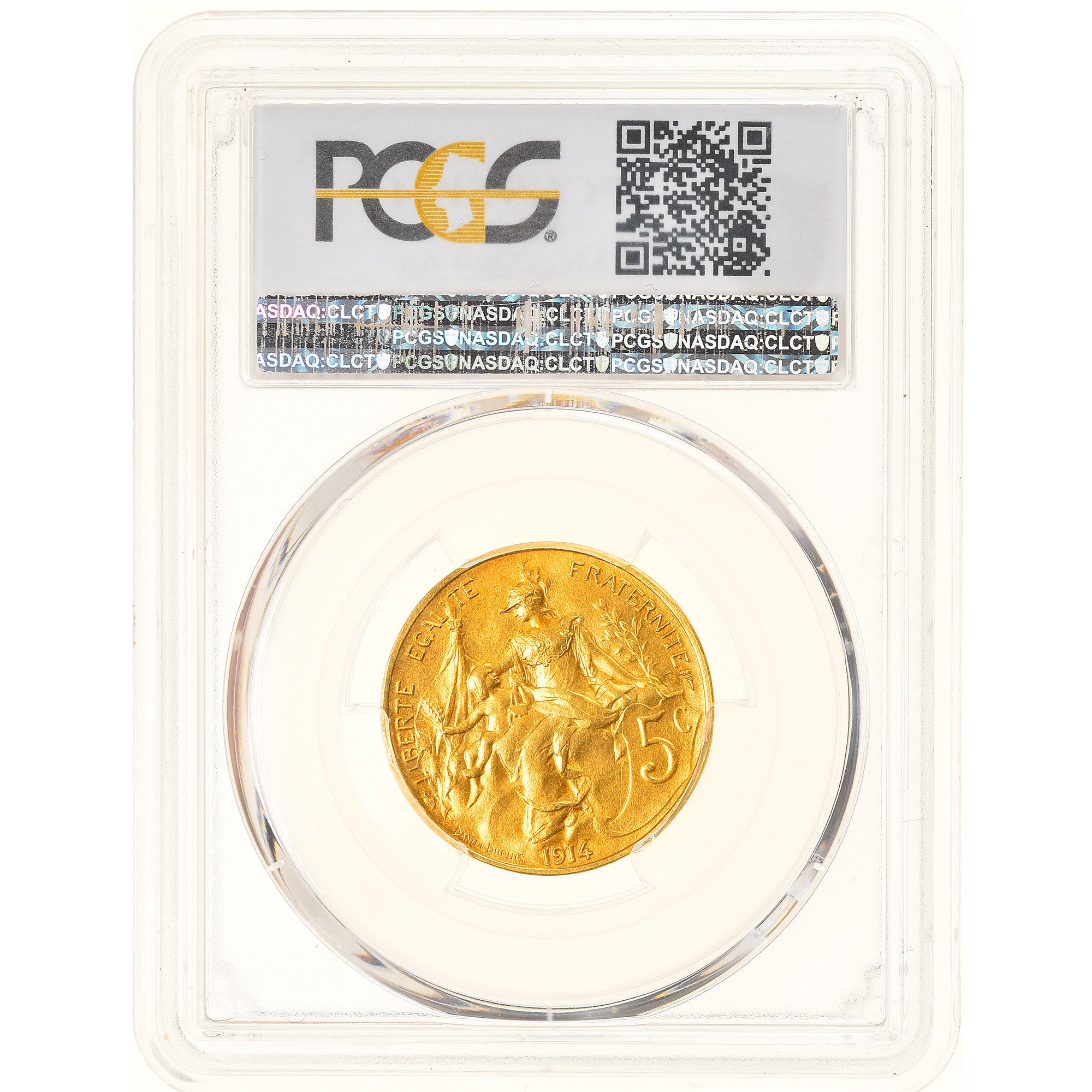 Coin, France, Dupuis, 5 Centimes, 1914, Paris, Epreuve en or, PCGS, SP64
