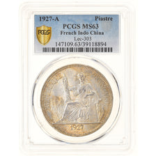 Moneda, INDOCHINA FRANCESA, Piastre, 1927, Paris, PCGS, MS63, SC, Plata