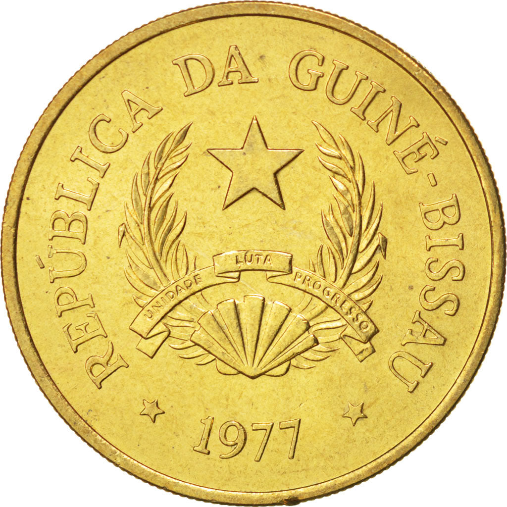 GUINEA-BISSAU, 2-1/2 Pesos, 1977, KM #19, MS(63), Aluminum-Bronze, 6.06