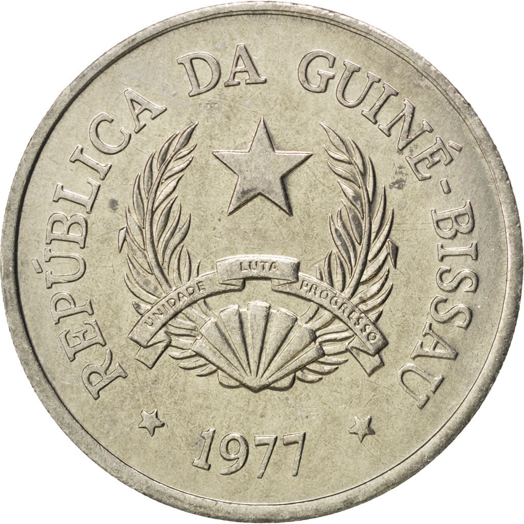 GUINEA-BISSAU, 5 Pesos, 1977, KM #20, MS(63), Copper-Nickel, 7.95