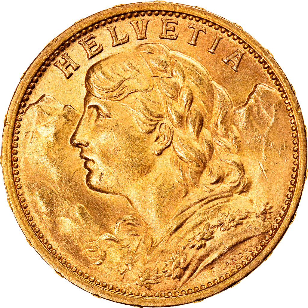 Coin, Switzerland, 20 Francs, 1912, Bern, MS(60-62), Gold, KM:35.1