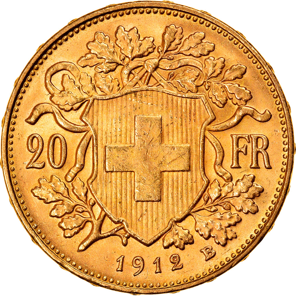Coin, Switzerland, 20 Francs, 1912, Bern, MS(60-62), Gold, KM:35.1
