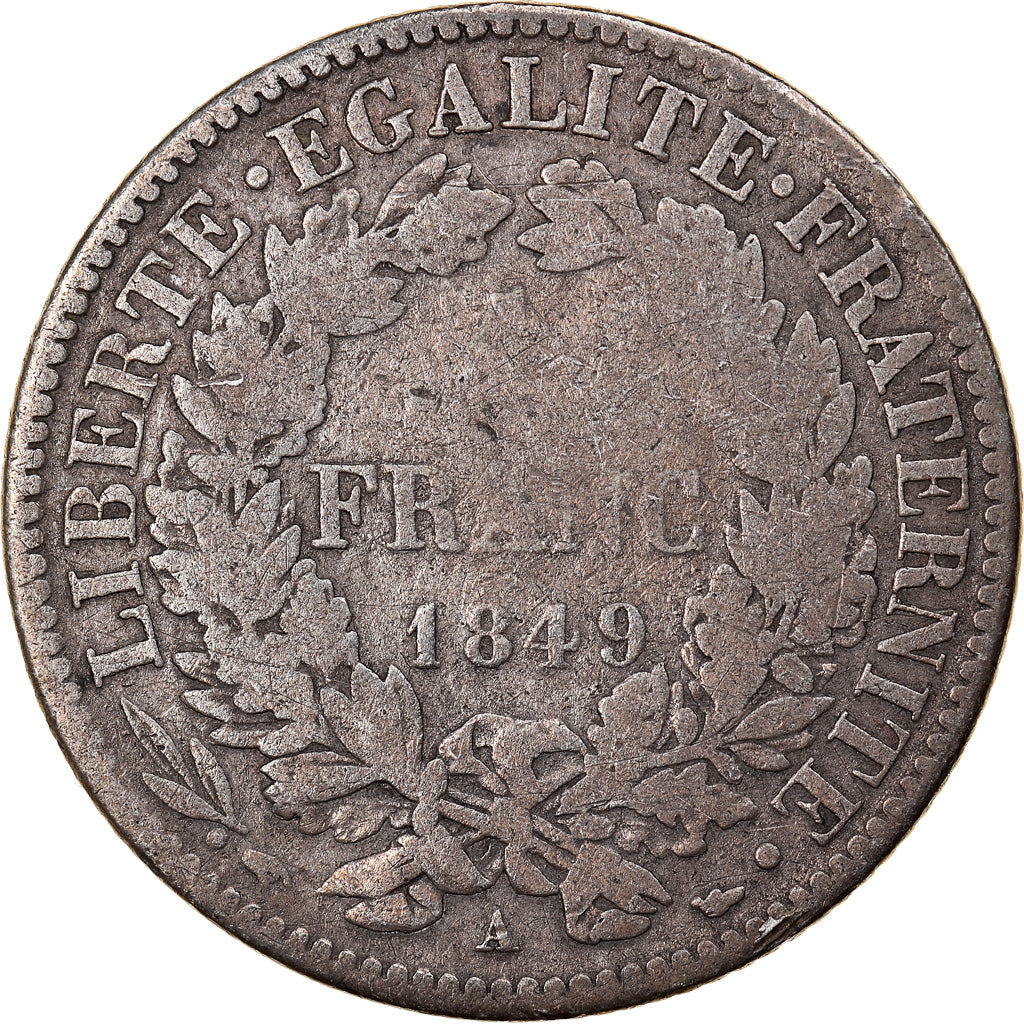 Coin, France, Cérès, Franc, 1849, Paris, VF(20-25), Silver, KM:759.1