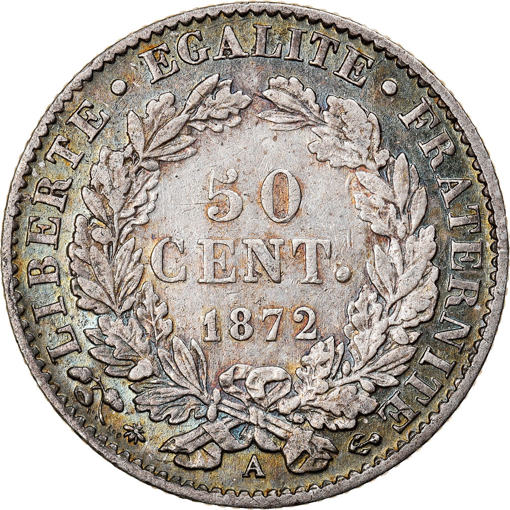 Coin, France, Cérès, 50 Centimes, 1872, Paris, AU(50-53), Silver, KM:834.1