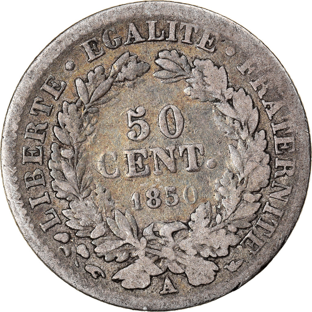 Moneta, Francia, Cérès, 50 Centimes, 1850, Paris, MB, Argento, KM:769.1