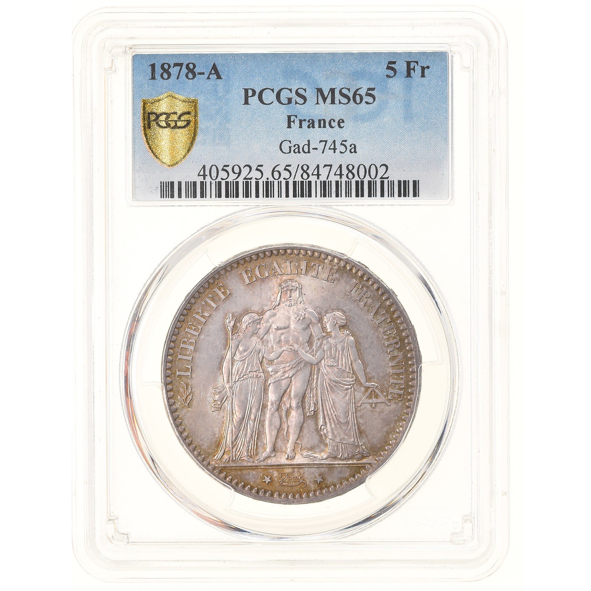 Monnaie, France, Hercule, 5 Francs, 1878, Paris, Rare, PCGS, MS65, FDC, Argent