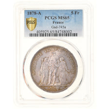 Monnaie, France, Hercule, 5 Francs, 1878, Paris, Rare, PCGS, MS65, FDC, Argent