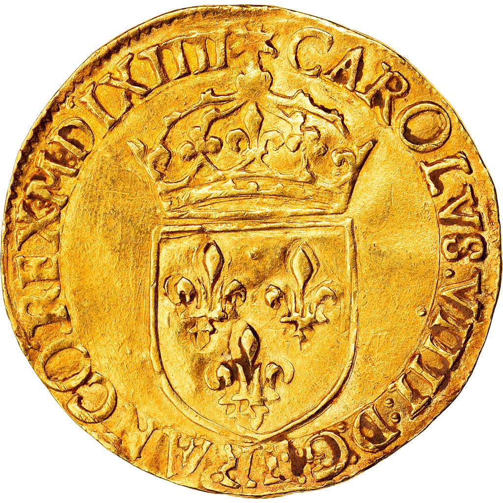 Munten, Frankrijk, Charles IX, Ecu d'or, 1564, La Rochelle, ZF+, Goud