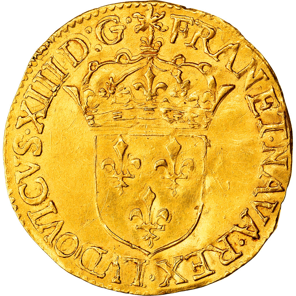 Coin, France, Louis XIII, Ecu d'or, 1634, Rouen, AU(55-58), Gold, KM:51