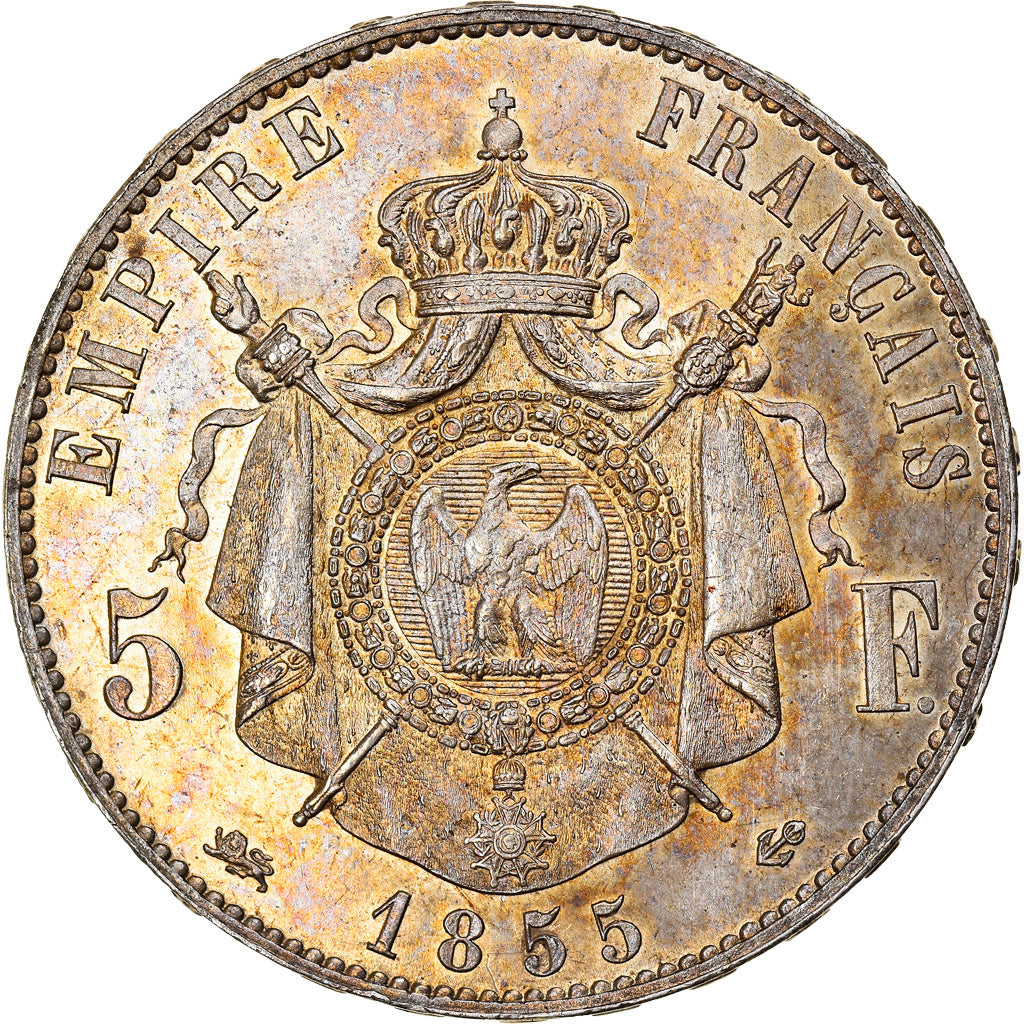 Moneda, Francia, Napoleon III, Napoléon III, 5 Francs, 1855, Lyon, EBC, Plata