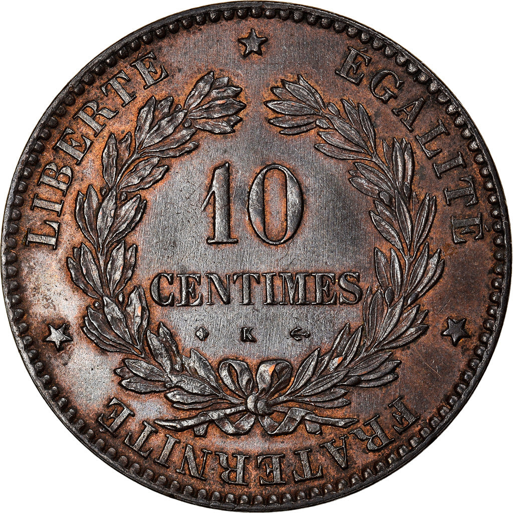 Moneta, Francia, Cérès, 10 Centimes, 1873, Bordeaux, SPL-, Bronzo, KM:815.2