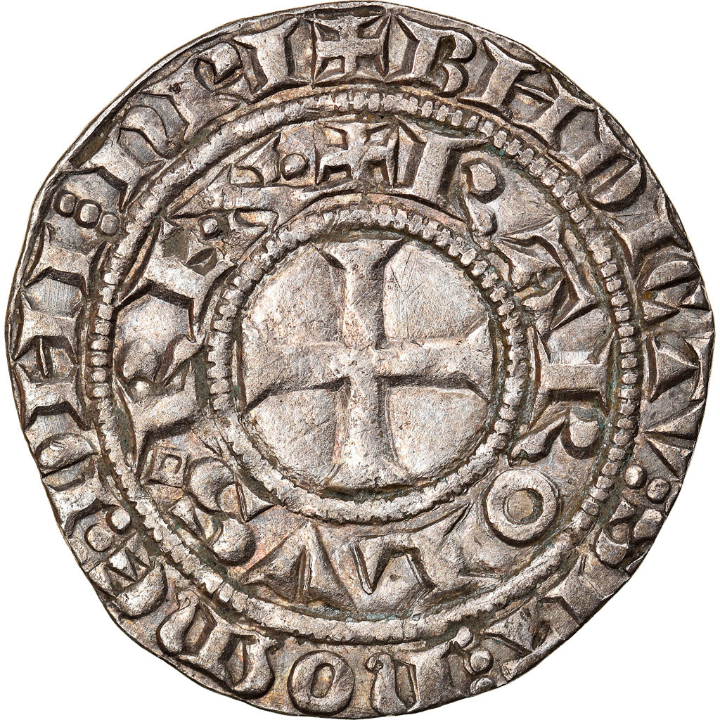 Moneta, Francia, Charles IV, Maille Blanche, BB+, Argento, Duplessy:243D