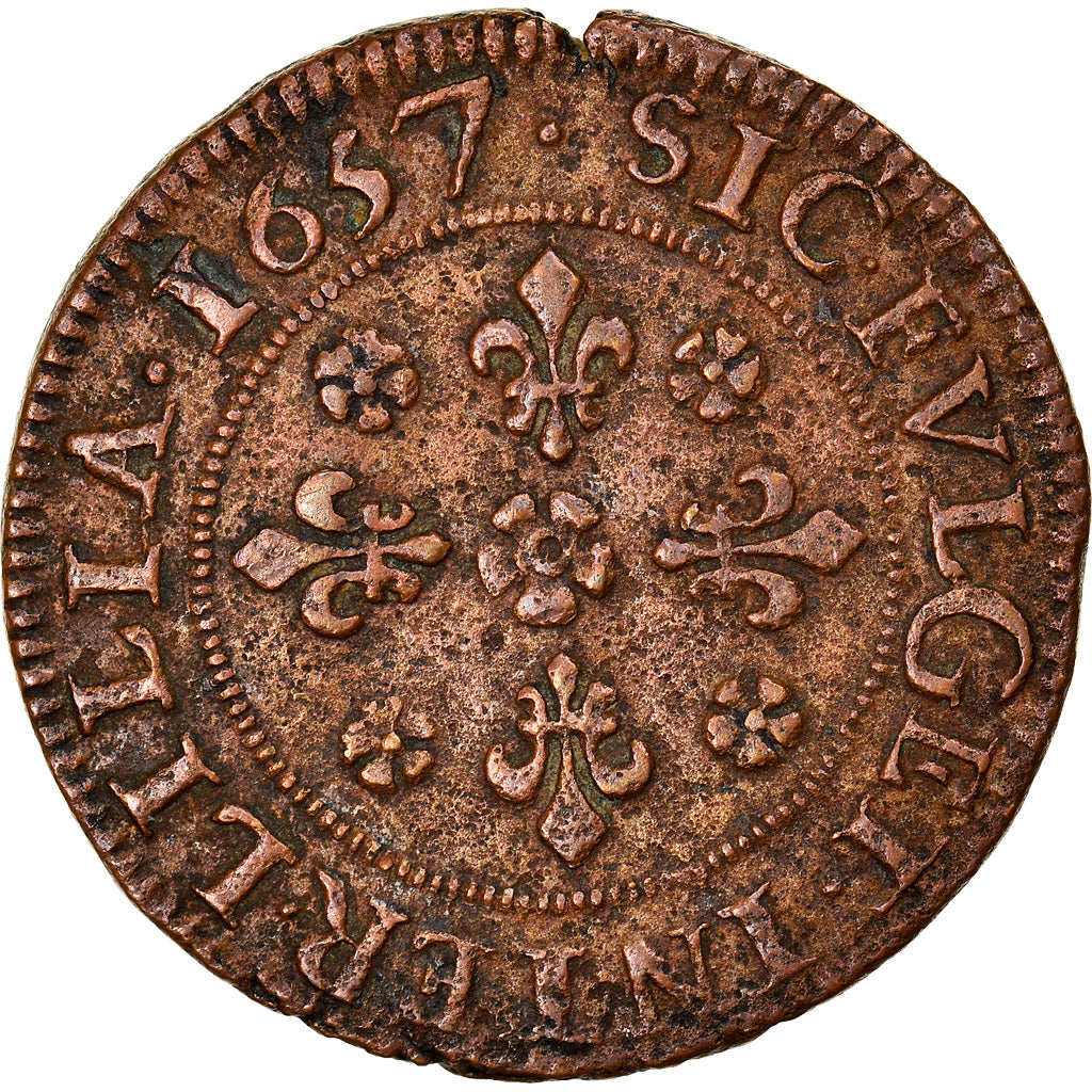 Munten, Frankrijk, Louis XIV, Liard aux quatre lis, Liard, 1657, ZF, Koper