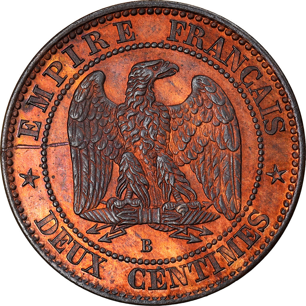 Coin, France, Napoleon III, 2 Centimes, 1855, Rouen, Essai Double Revers