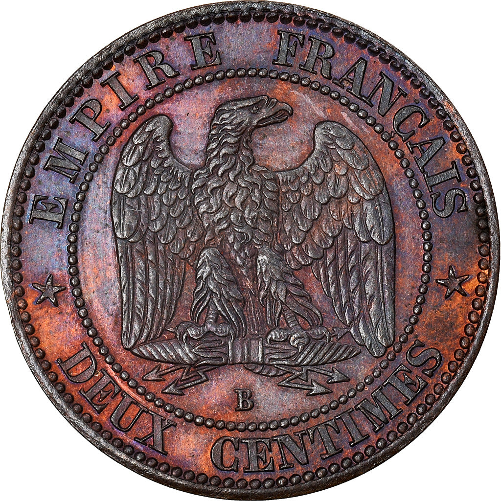 Coin, France, Napoleon III, 2 Centimes, 1855, Rouen, Essai Double Revers